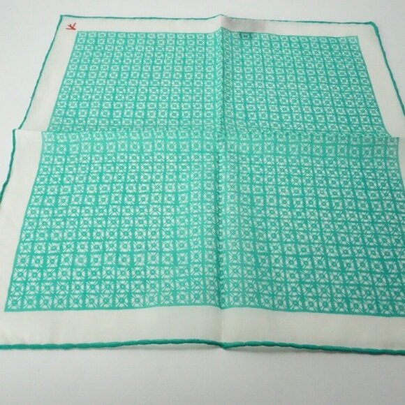 Isaia Mint Green White Border Geometric Silk Blend Pocket Square Italy New